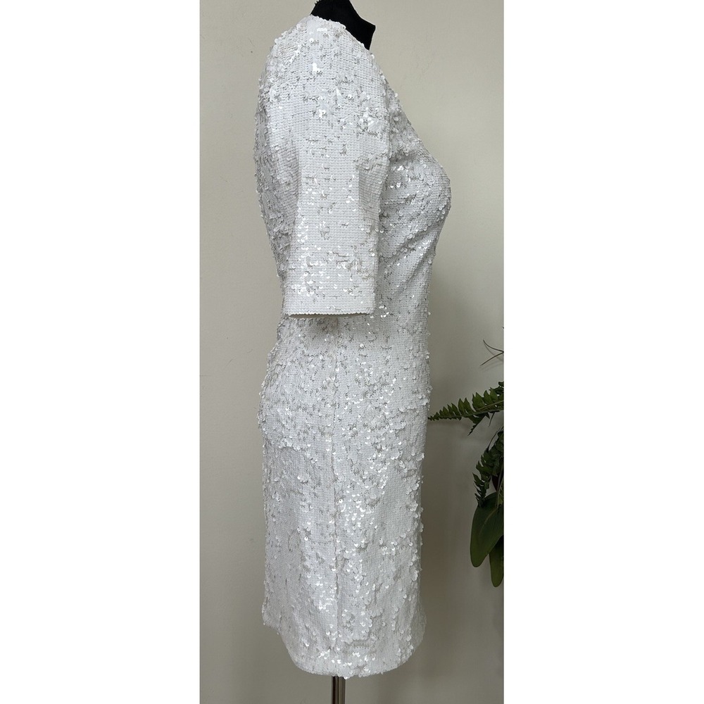 Alice + Olivia Inka White Sequin Stretch Mock Neck Dress Sz 6 - Picture 4 of 7